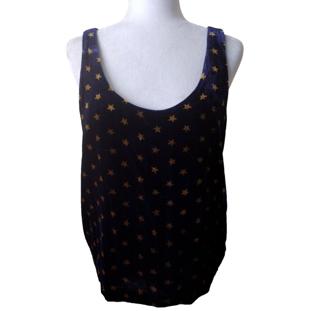 J.CREW Tank Top Shirt Women's Size 8 Navy Blue/Gold Stars Velvet Twee Lined
